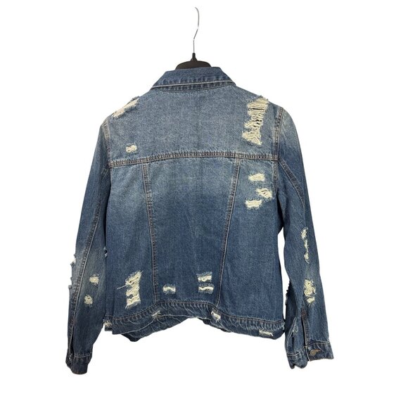 Black Label C'Est Toi Distressed Destroyed Denim Jacket 3XL Blue Button Front - Picture 4 of 6